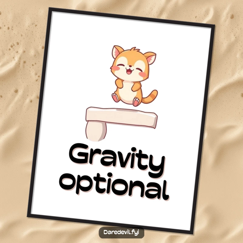 Funny Poster showing a giggling animal character mid-leap from a small ledge, full of playful energy and happiness.