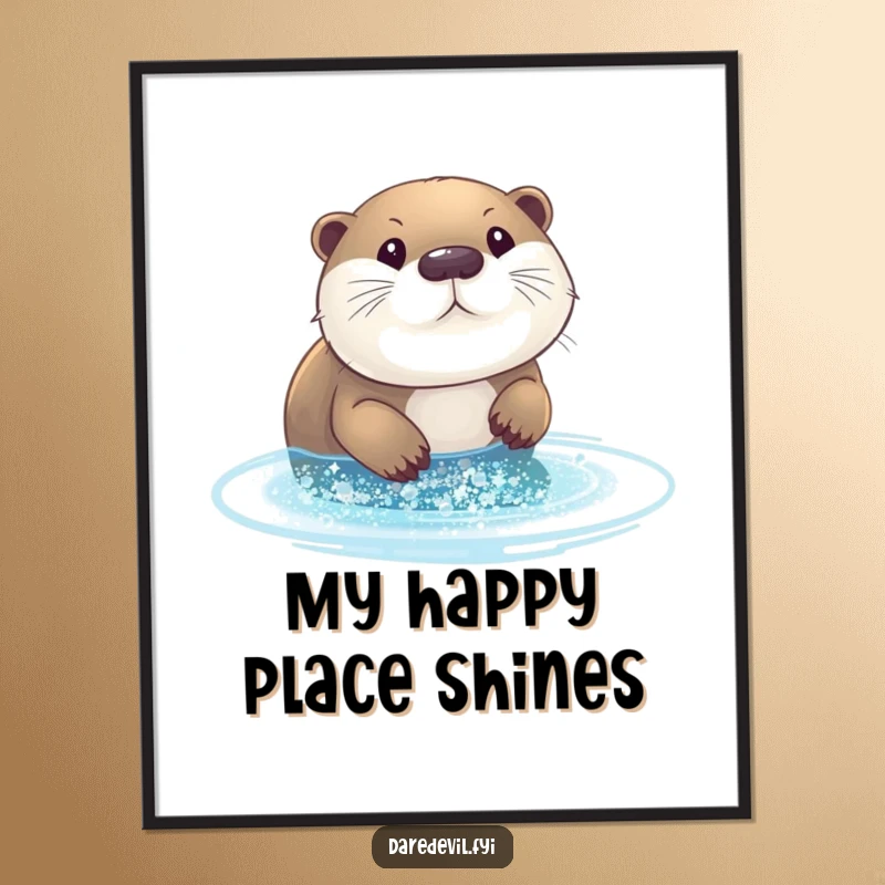 Funny otter glitter poster: a curious otter diving headfirst into a dazzling pool of shimmering glitter.