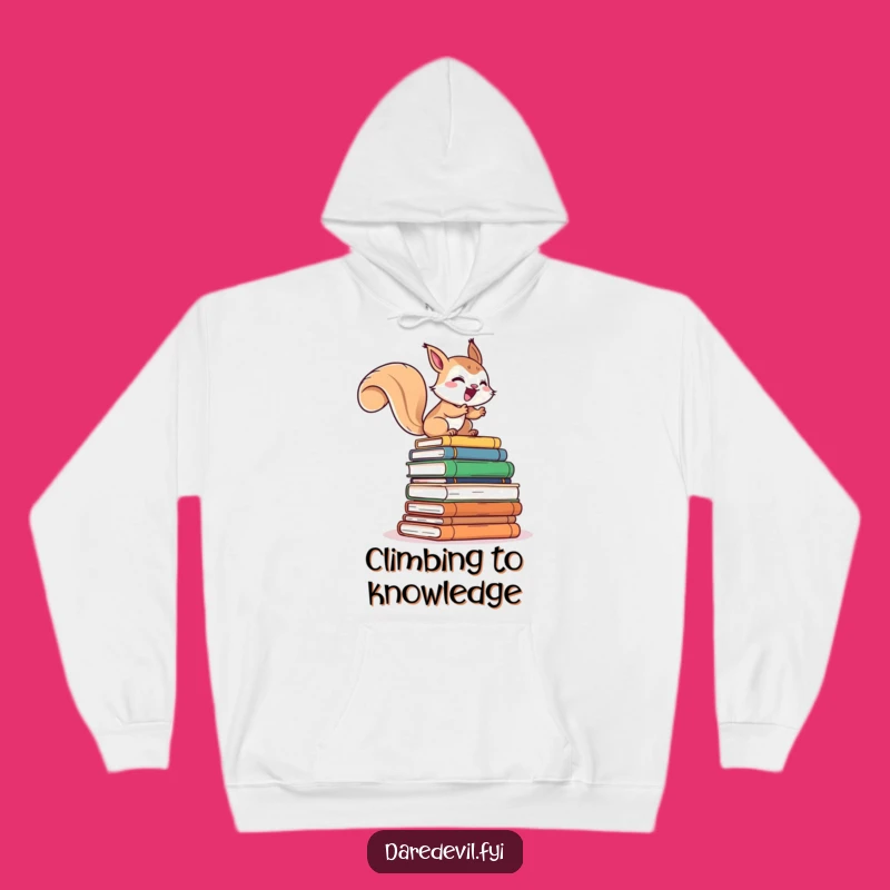 Funny Bookworm Hoodie: Giggling Squirrel Climbs Books, Cozy Funny Gift