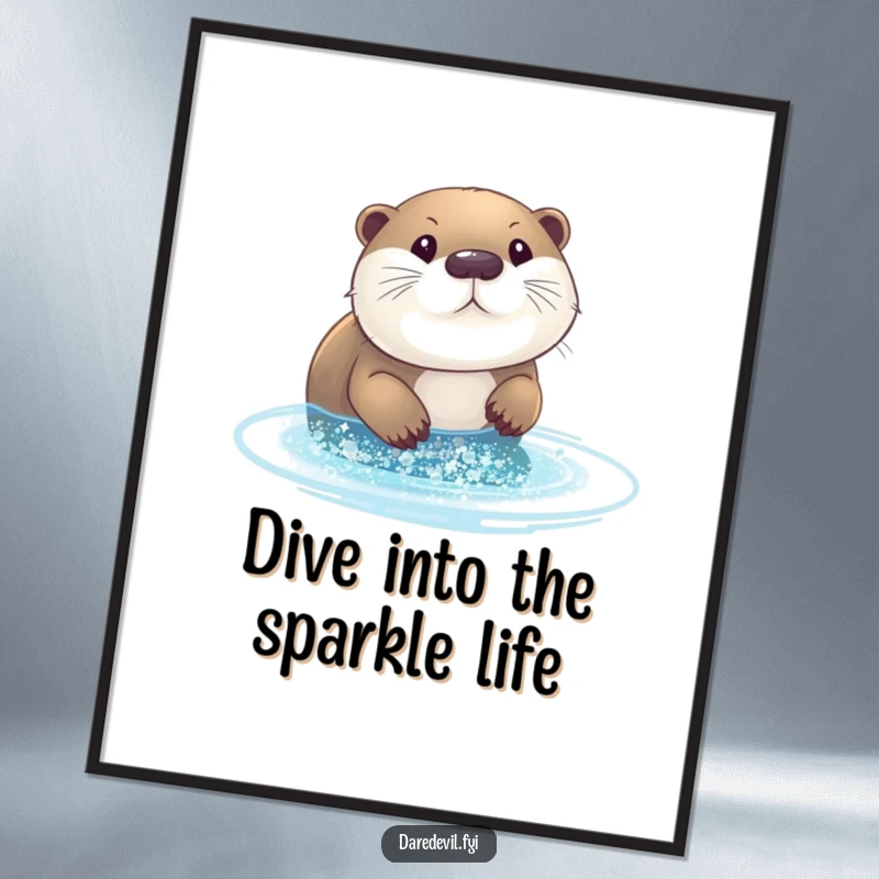 Funny Free Printable Wall Art: A curious otter joyfully dives headfirst into a swirling, shimmering pool of pure glitter!