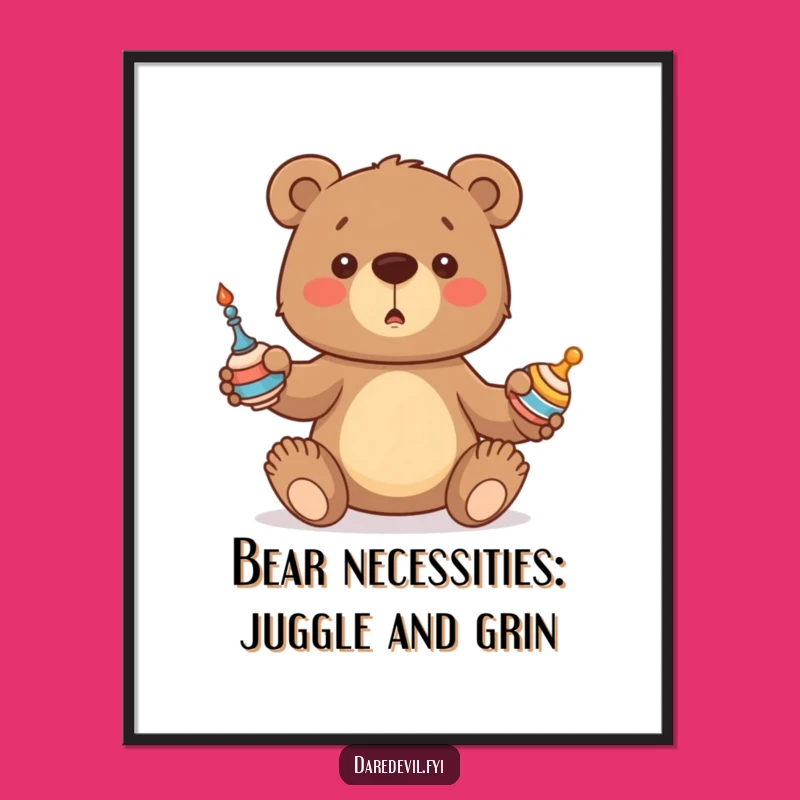 Free Printable Bear Art: Juggling Cub Fun Downloadable Wall Decor