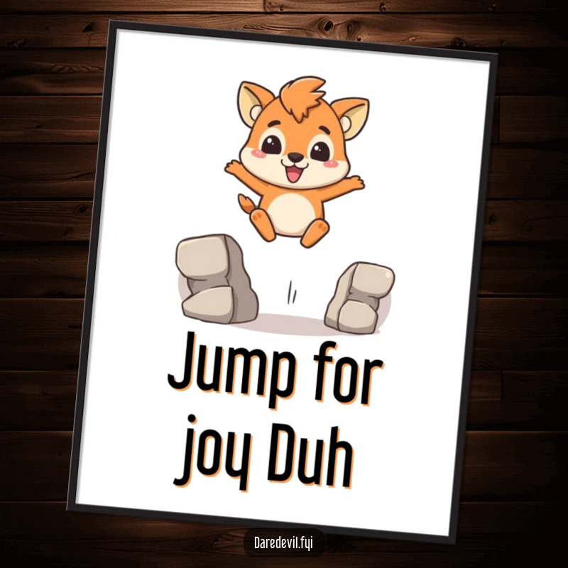 Funny Free Printable Wall Art depicting a brave animal character courageously leaping over a gap with a confident expression.