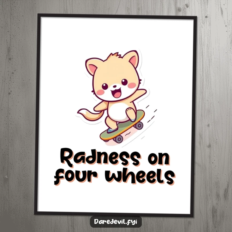 Funny Free Printable Wall Art of a cheerful animal character mastering a skateboard ramp with style.