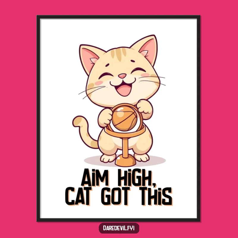 Funny Free Printable Wall Art: Grinning Cat Hoop Shot - Playful Animal Downloadable Art
