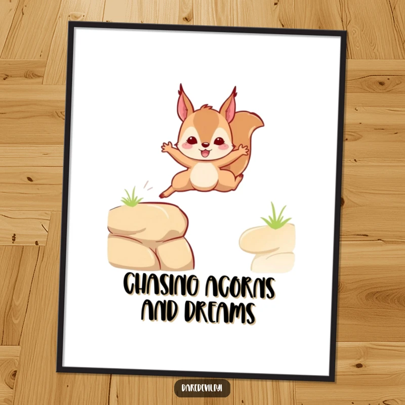 Funny Free Printable Wall Art: A squirrel captured mid-air, leaping daringly across a gap with energy and determination.