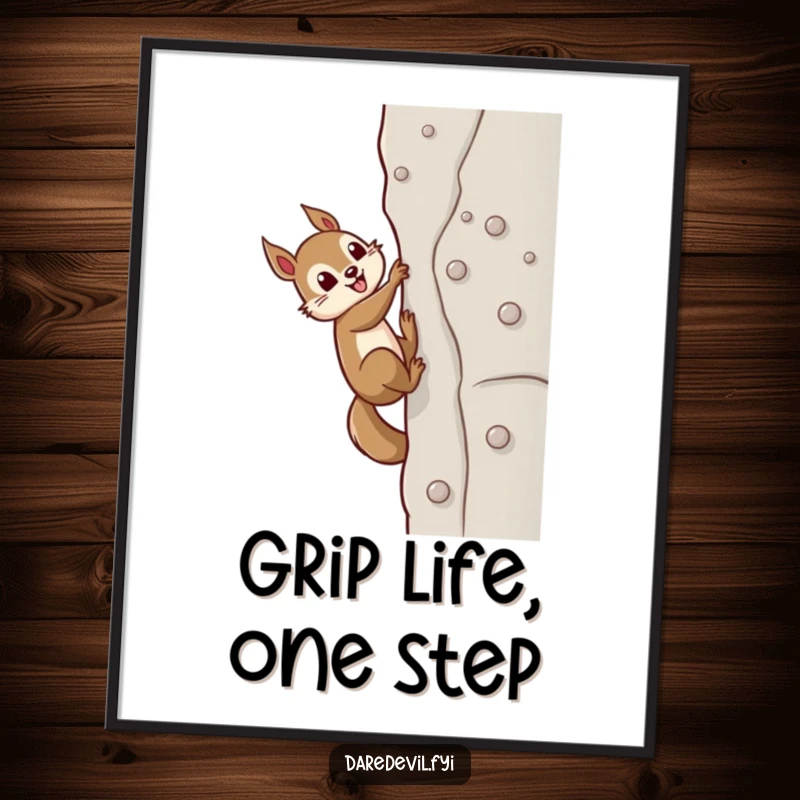 Funny Free Printable Wall Art: A determined squirrel uses tiny suction cups to scale a completely vertical wall.