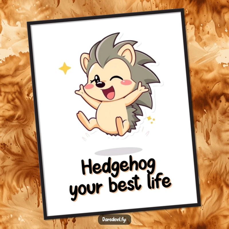 Funny Free Printable Wall Art: A joyful hedgehog captured mid-somersault, full of energy and fun. Unique downloadable decor.