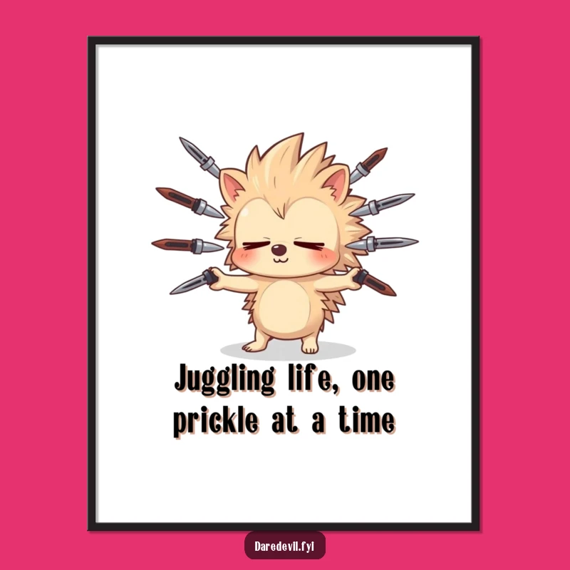 Funny Free Printable Wall Art: Sleepy Hedgehog Juggler, Humorous Downloadable Decor
