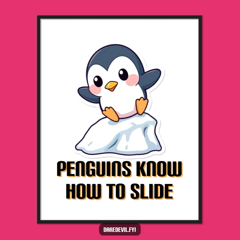 Free Printable Penguin Art: Sliding Penguin for Playful Home Decor Downloadable