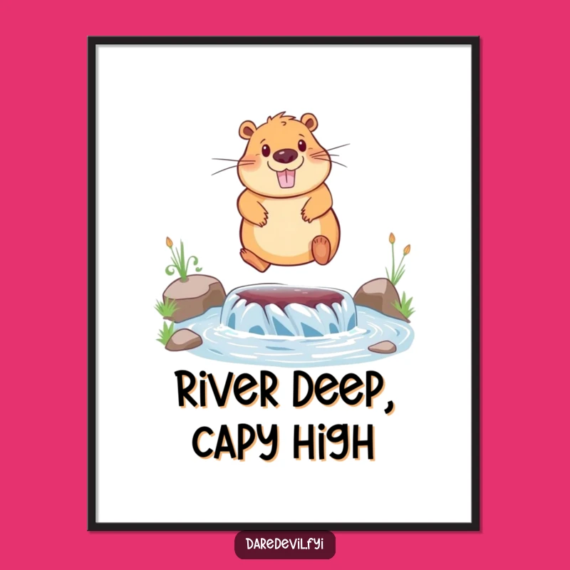 Funny Free Printable Capybara Wall Art: Jumping River Animal Downloadable Decor