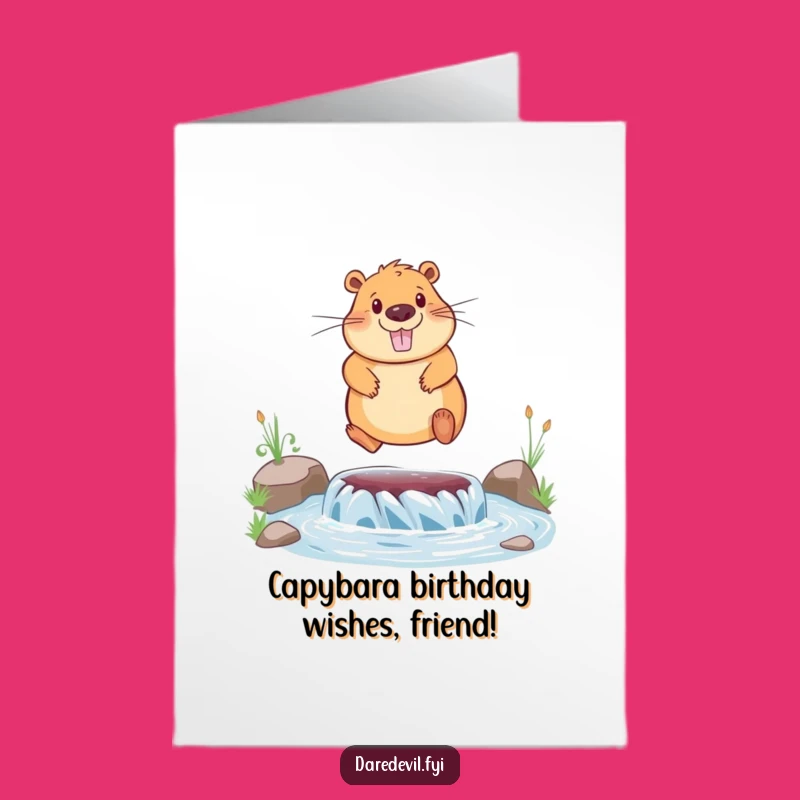 Free Printable Capybara Birthday Card: Funny Jumping Animal Downloadable Gift