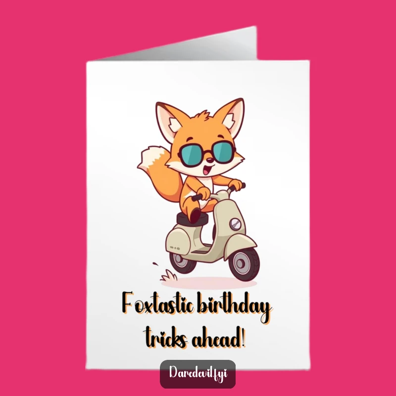 Free Printable Birthday Card: Fox Scooter Jumps for DIY Gift Download
