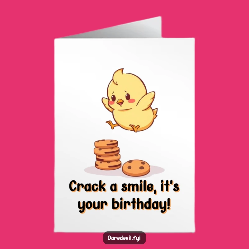 Free Printable Birthday Card: Chick Cookie Jump - Funny Downloadable Gift