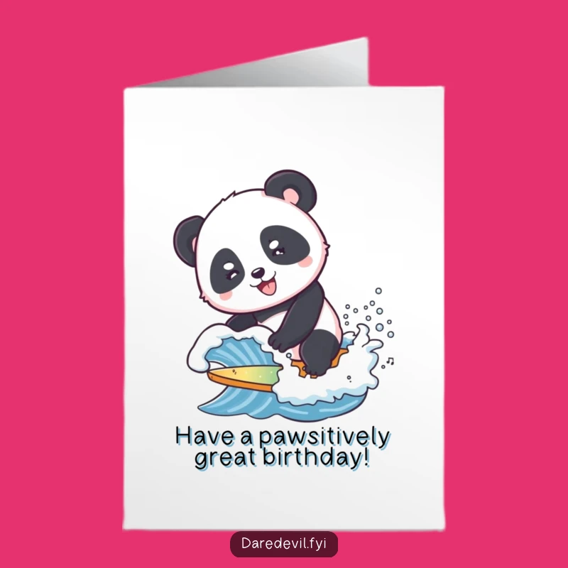 Free Printable Birthday Card: Panda Surf - Funny Downloadable Gift