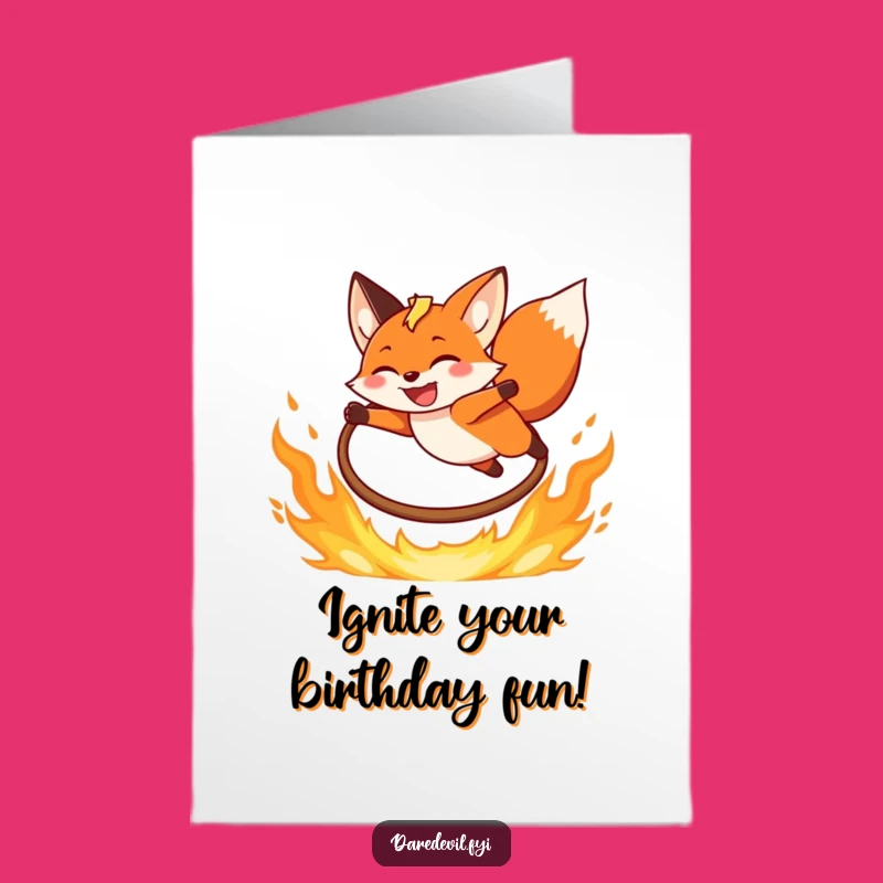 Free Printable Birthday Fox Card: Fiery Hoop Jump, Funny Downloadable Gift
