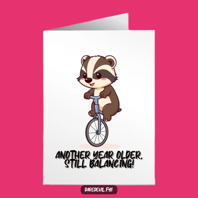 Free Printable Unicycle Badger Birthday Card: Funny Downloadable Gift for Brave Souls