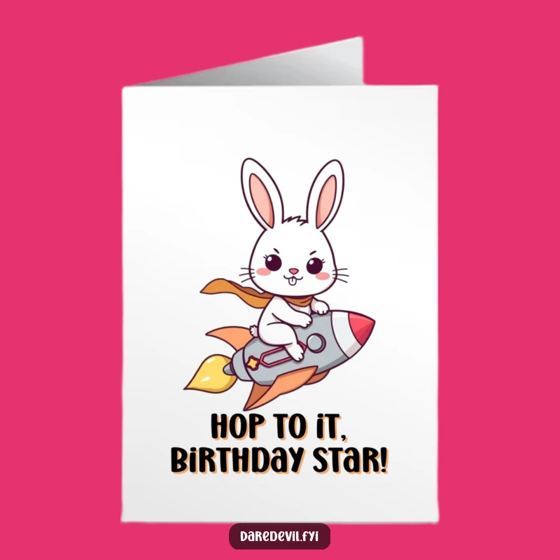 Free Printable Birthday Card: Brave Rabbit Rocket Ride! Funny DIY Downloadable Gift