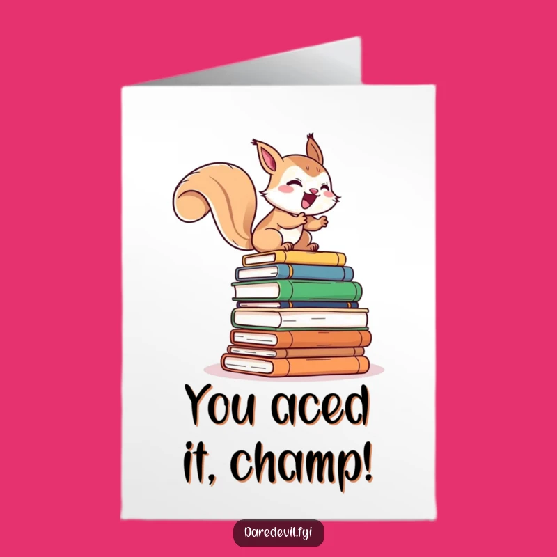 Free Printable Congrats Card: Book Climbing Squirrel, Humorous DIY Downloadable Gift
