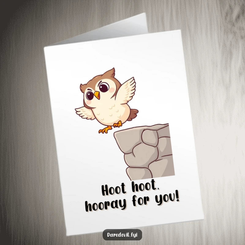Funny Free Printable Congratulations Card: Giggling owl character executing a daring dive, perfect for celebrating achievements with humor.