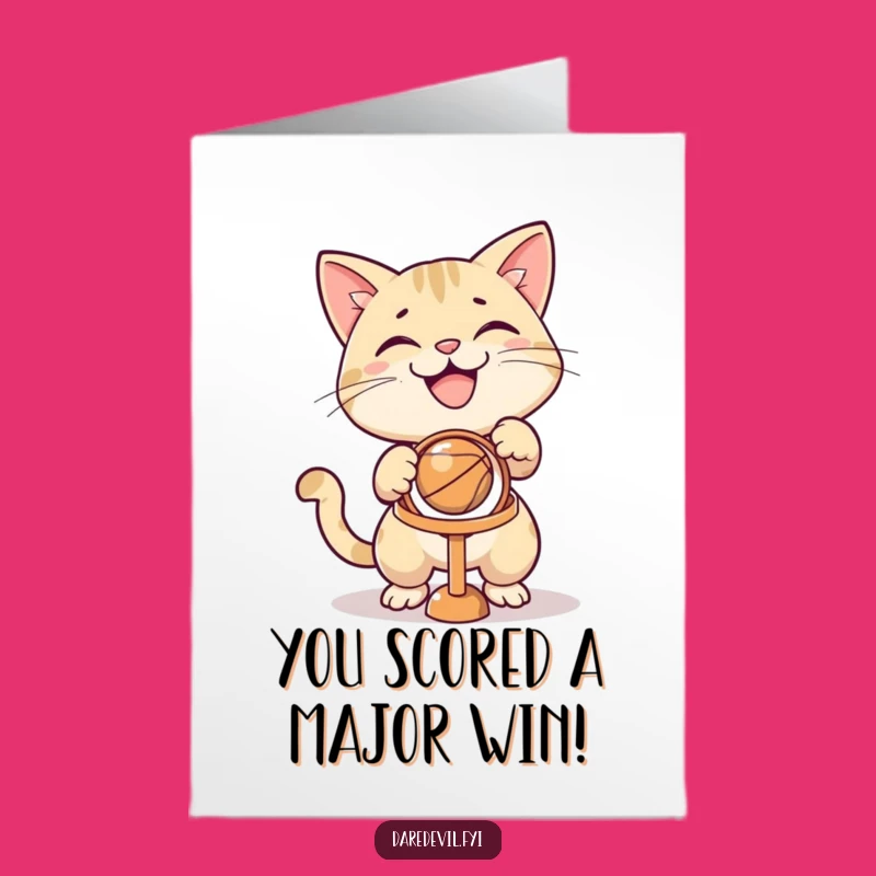 Printable Congratulations Card: Cat's Hoop Shot - Free Funny Downloadable Greeting
