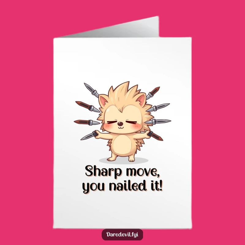 Free Printable Congrats Card: Hedgehog Juggling Feat, Humorous Downloadable Gift