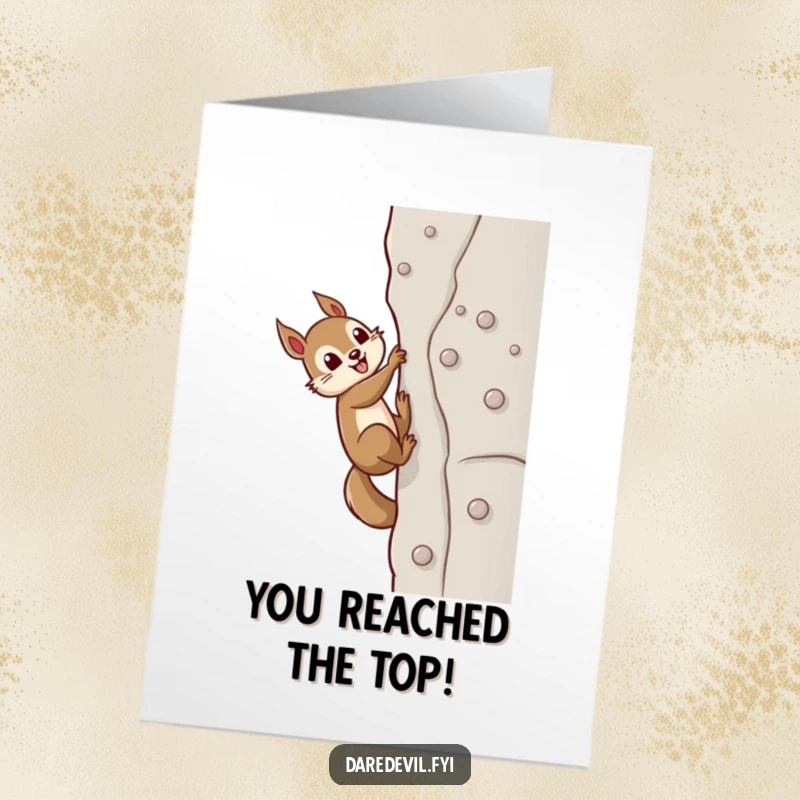 Funny Free Printable Congratulations Card: A determined squirrel uses suction cups to climb a difficult vertical wall.