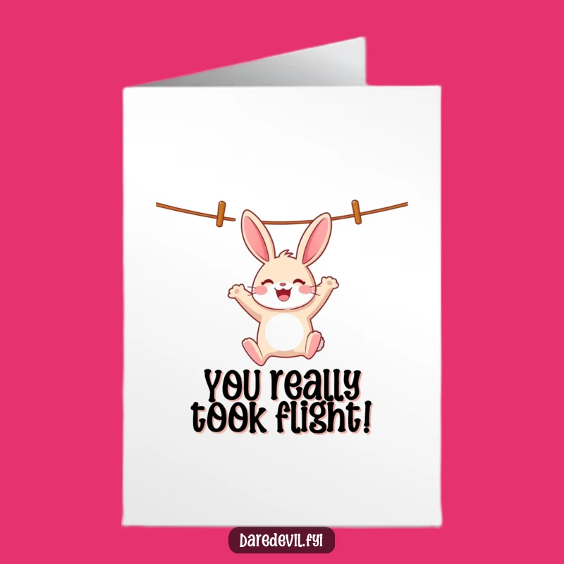Free Printable Congrats Card: Rabbit Clothesline Triumph, Humorous Downloadable Gift