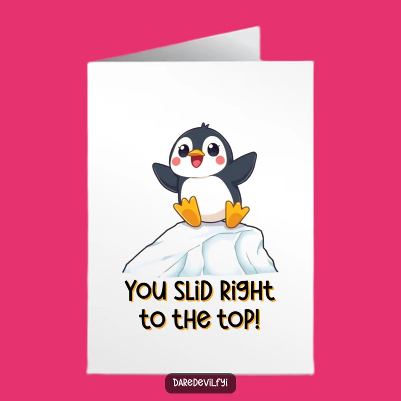Free Printable Penguin Congratulations Card: Funny Ice Ramp Download