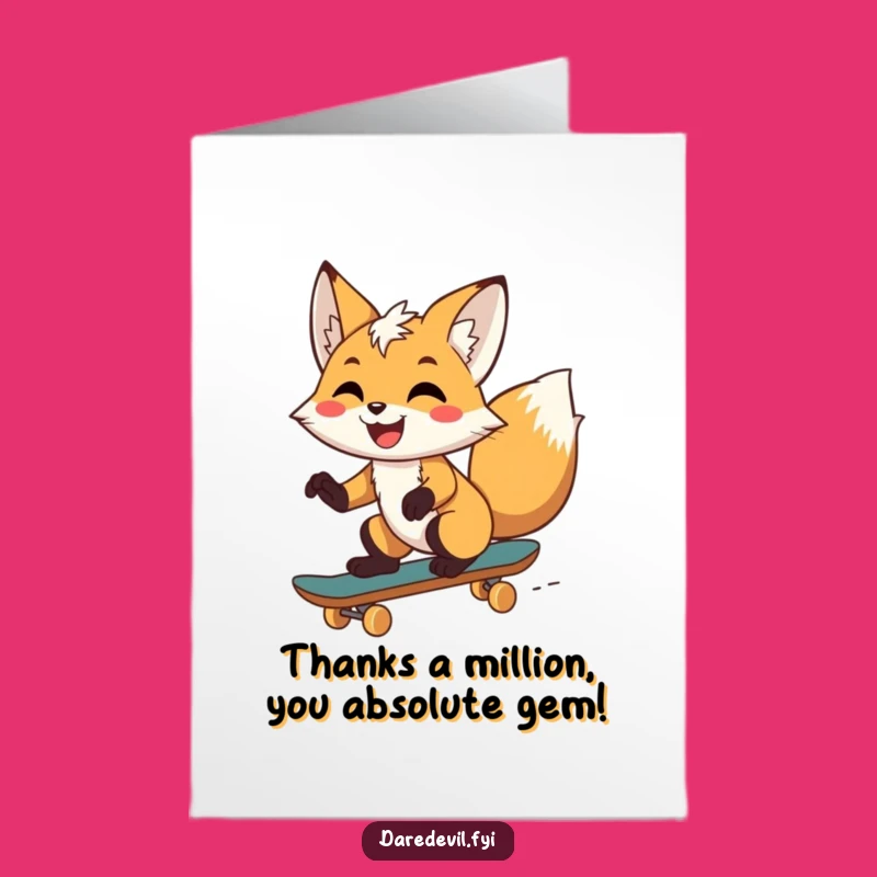 Free Printable Skater Fox Thank You Card: Funny Downloadable Gift Expressing Gratitude
