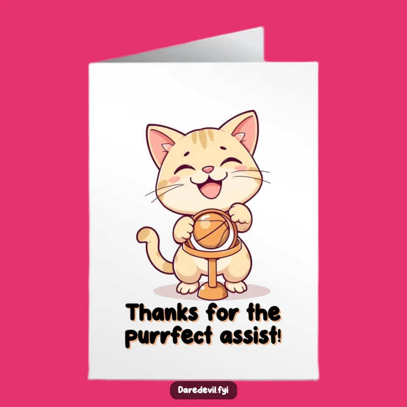 Funny Free Printable Thank You Card: Cat Aiming Hoop - Printable Greeting