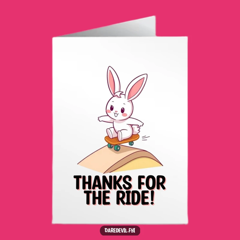 Free Printable Bunny Skateboard Thank You Card: Funny Downloadable Gift for Gratitude