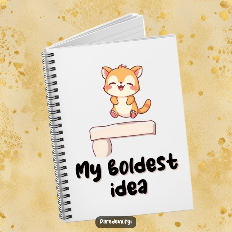 Funny Notebook with a giggling animal character leaping off a ledge, perfect for capturing happy thoughts.
