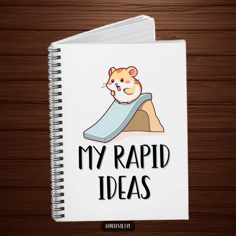 Funny Hamster Notebook featuring a hamster zipping down a steep slide, ideal for jotting down speedy thoughts.