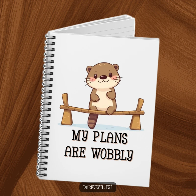 Funny notebook cover showing an otter confidently walking across a narrow, unstable bridge, perfect for jotting down brave ideas.
