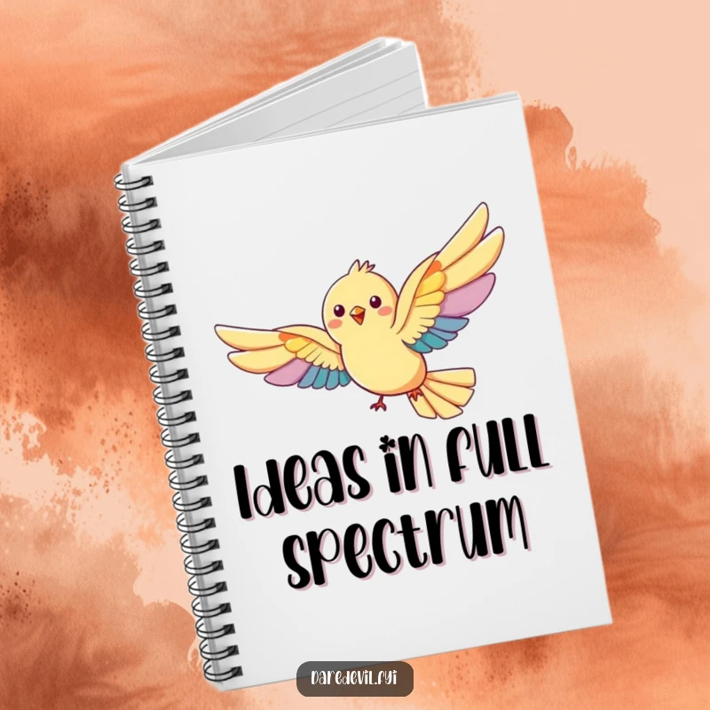 Funny rainbow bird notebook: a bird with large, colorful wings writing, ideal for creative ideas.