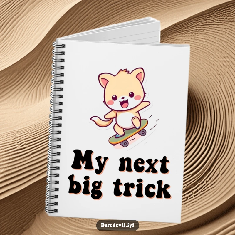 Funny Notebook cover displaying a cheerful animal character in full skateboard ramp zoom, inspiring energetic note-taking.