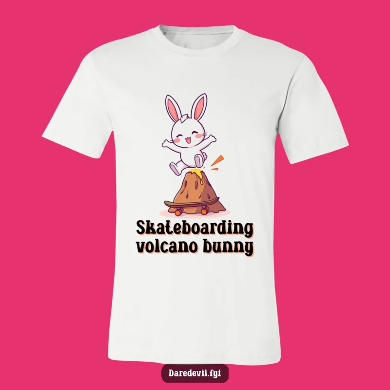 Funny Bunny Skateboard Volcano T-Shirt - Epic Humor Tee for Adventurous Souls