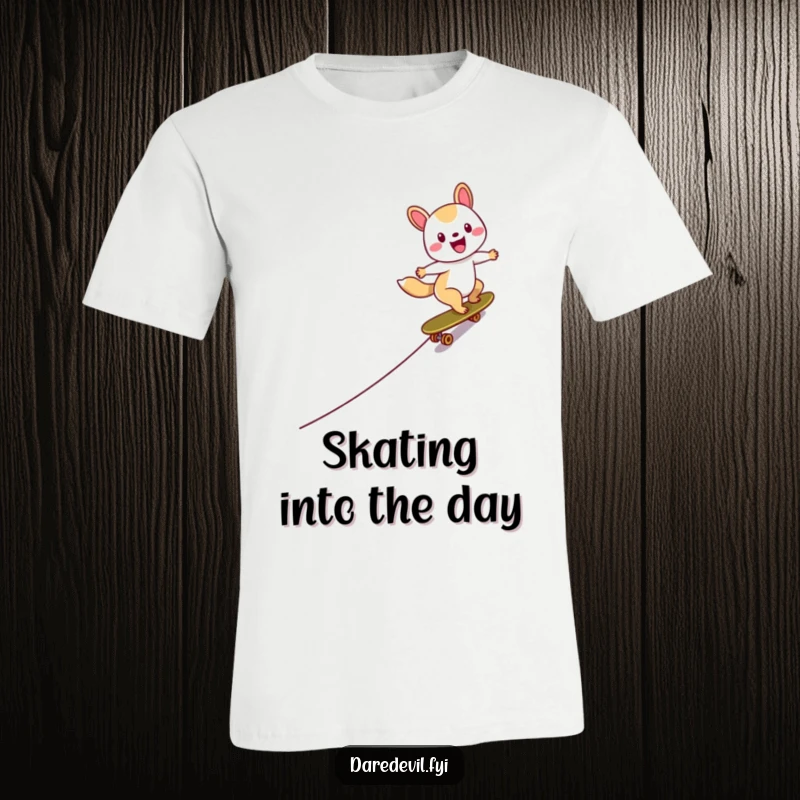 Funny Skater Animal T-Shirt featuring a happy character zooming down a steep ramp on a skateboard with pure joy.