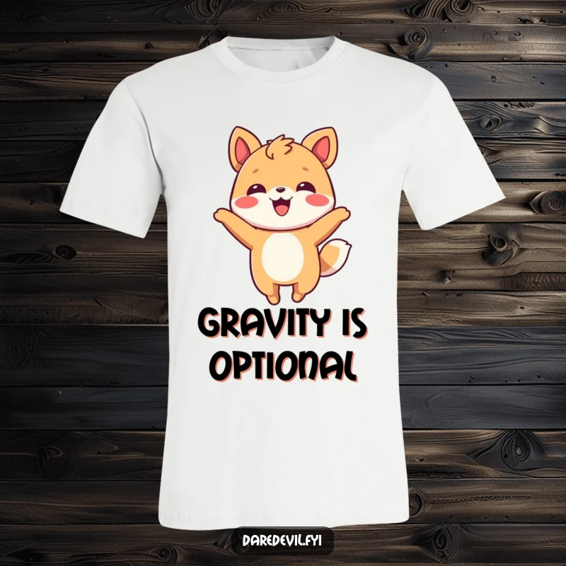 Funny T-Shirt depicting a smiling animal character executing a joyful and playful flip in the air with carefree abandon.