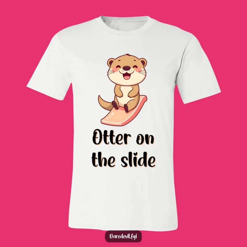 Funny Happy Otter Slide T-Shirt: Zipping Through Your Day!