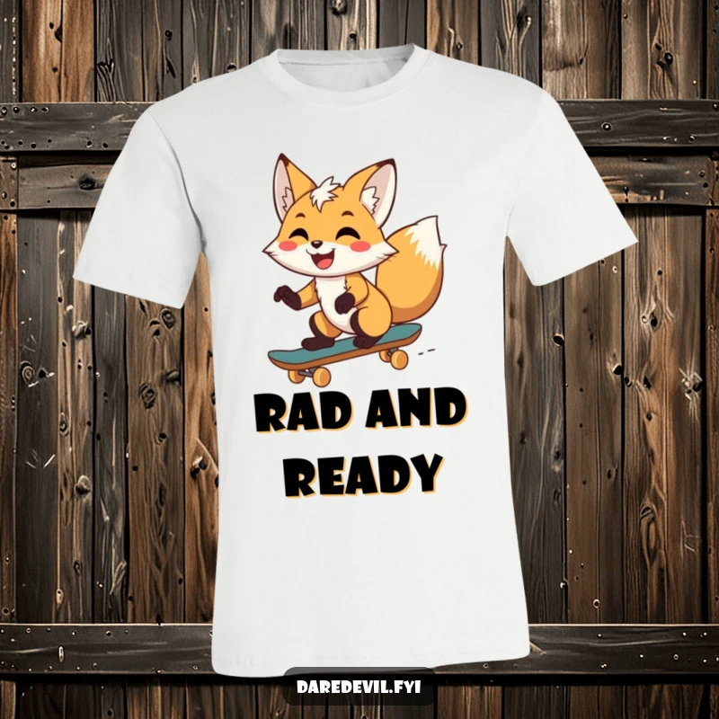 Funny fox with a wide, excited grin masterfully skateboarding, embodying thrill and playful energy, a great funny gift idea.