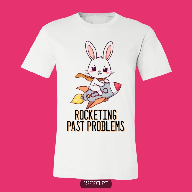 Funny Brave Rabbit Rocket T-Shirt, Hilarious Space Explorer Tee, Determined Bunny Gift
