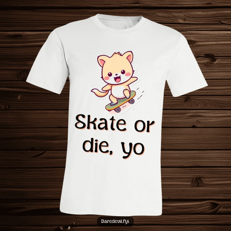 Funny T-Shirt showcasing a cheerful animal character expertly riding a miniature skateboard down a ramp with speed and glee.