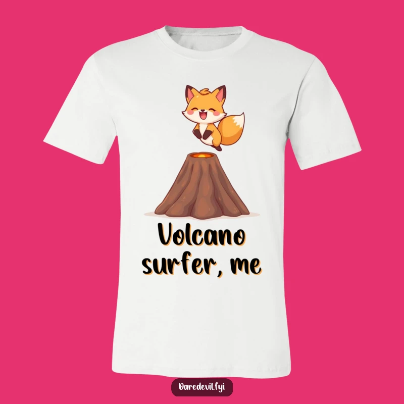 Funny Fox Volcano T-Shirt: Brave Fox Leap Tee, Humorous Adventure Shirt