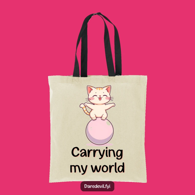 Funny Cat Sphere Balance Tote Bag: Practical Feline Humor Carryall, Ideal Funny Gift